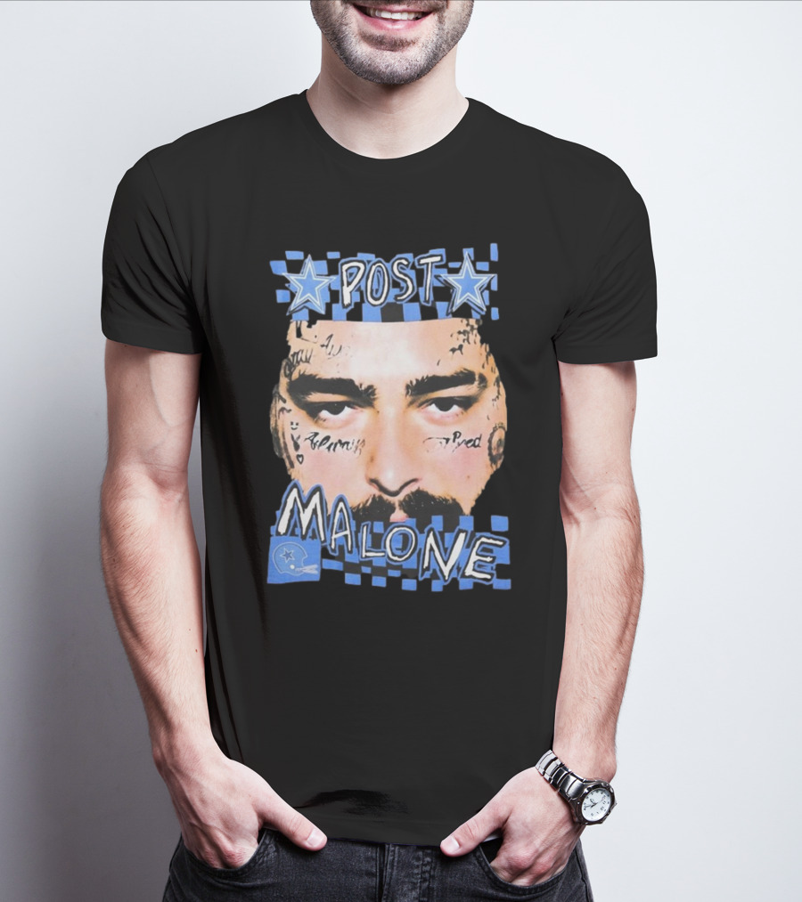 Post Malone Dallas Cowboys Blue Star Tattoo Face T-Shirt