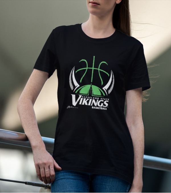 Cleveland State Vikings Basketball Green Viking Helmet Basketball T-Shirt