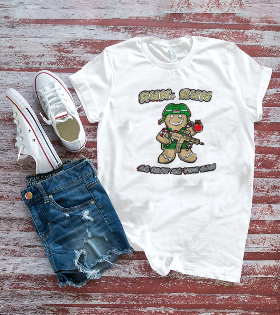 Run Run As Fast As You Can Gingerbread Man Cookie Soldier Christmas T-Shirt