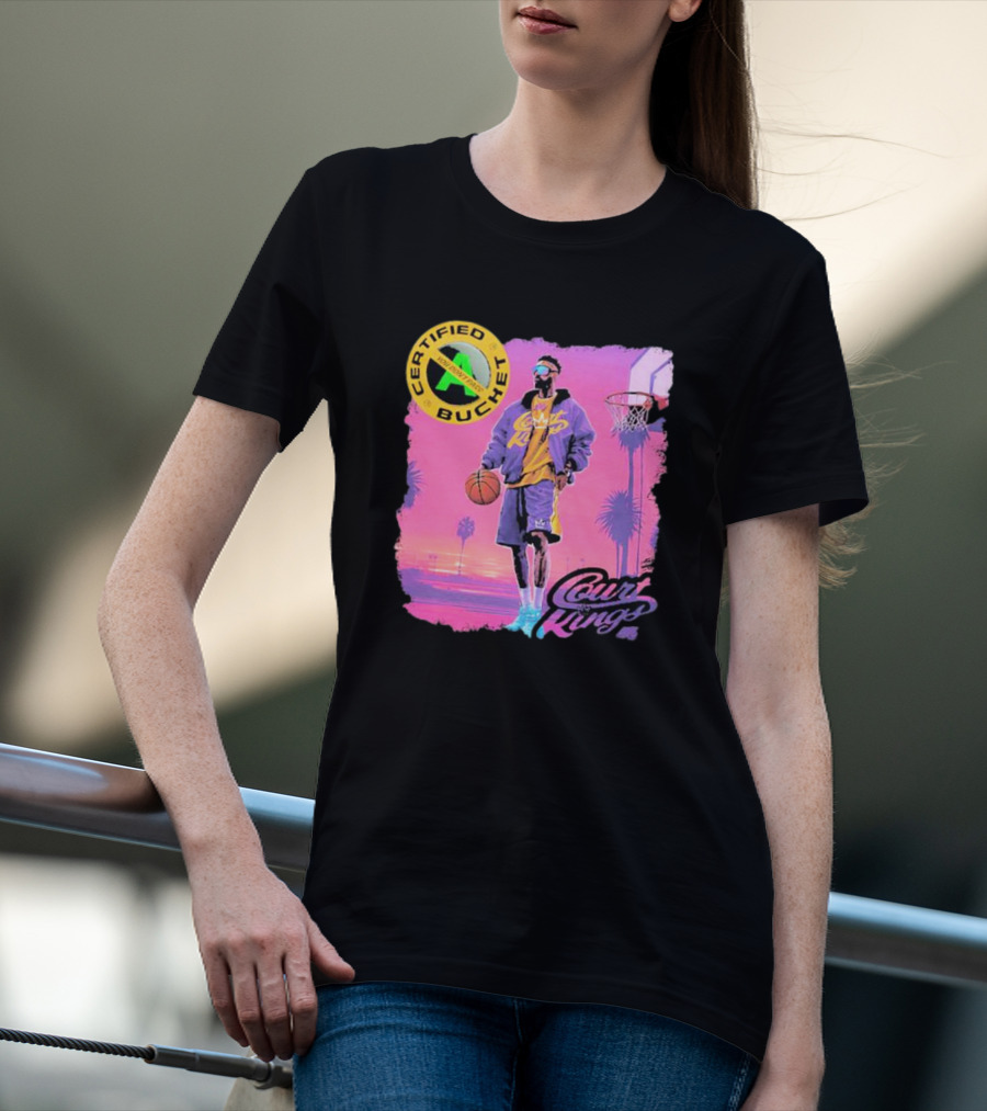 Certified Bucket Court Kings Style Basketball Sunset Scene T-Shirt
