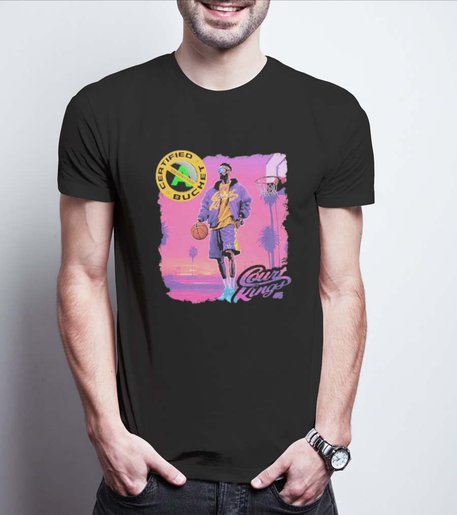 Certified Bucket Court Kings Style Basketball Sunset Scene T-Shirt