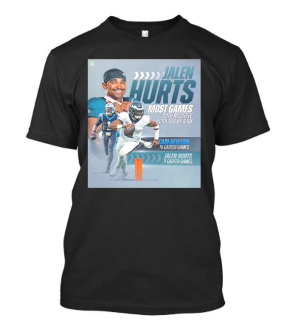 Jalen Hurts Most Games With Multiple Rush TDs By A QB Philadelphia Eagles Cam Newton 10 Career Games Jalen Hurts 11 Career Games T-Shirt