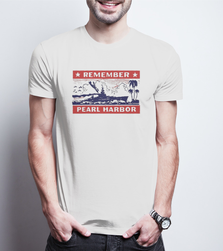 Remember Pearl Harbor 1941 Vintage Navy Battleship Aircraft Scene T-Shirt