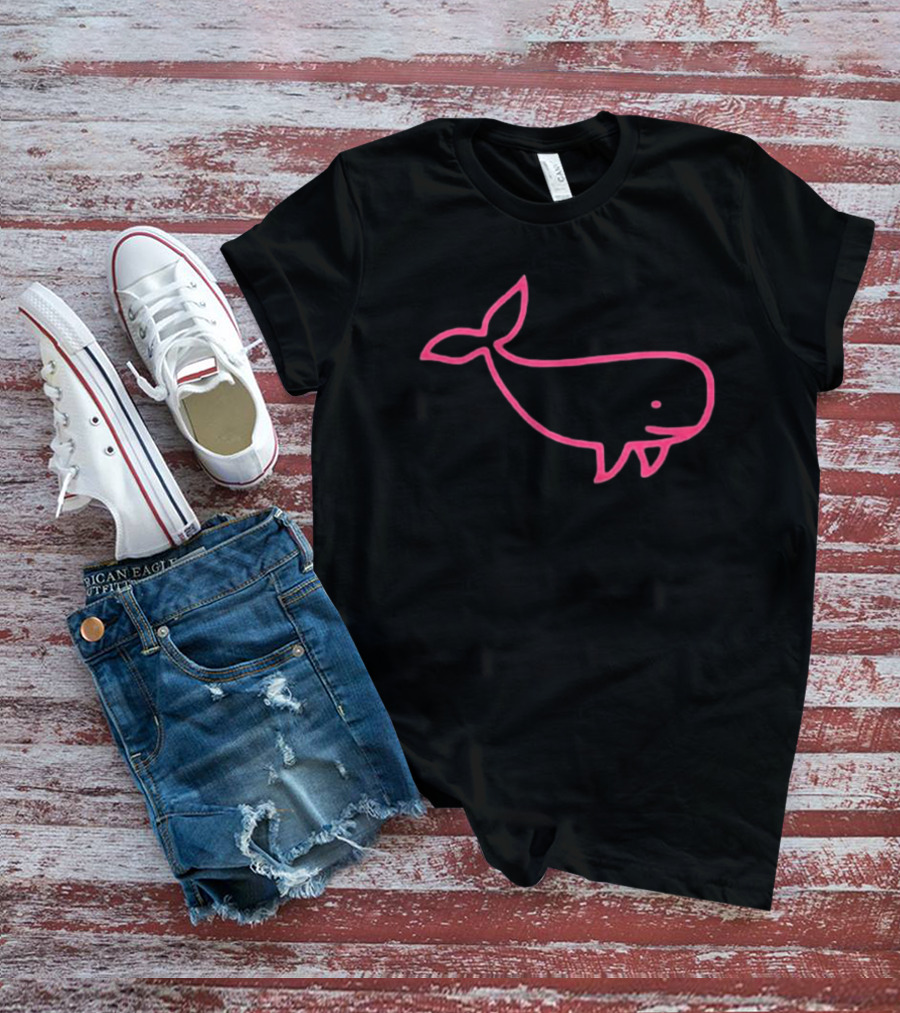 Awhalefact Big Whale Pink Outline Simple Drawing T-Shirt