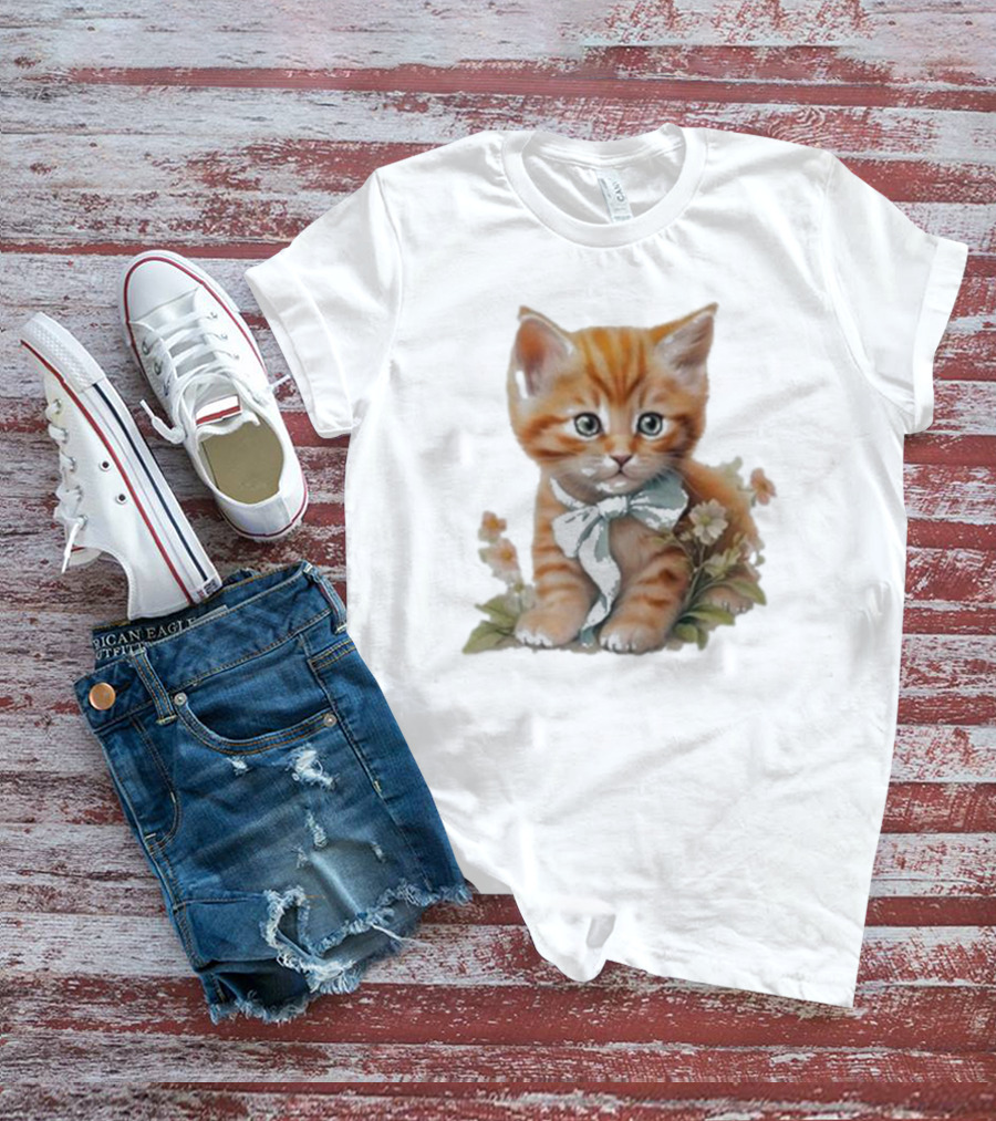 Beabadoobee Cat Kimchi Miso Kitten With Bow And Flowers T-Shirt
