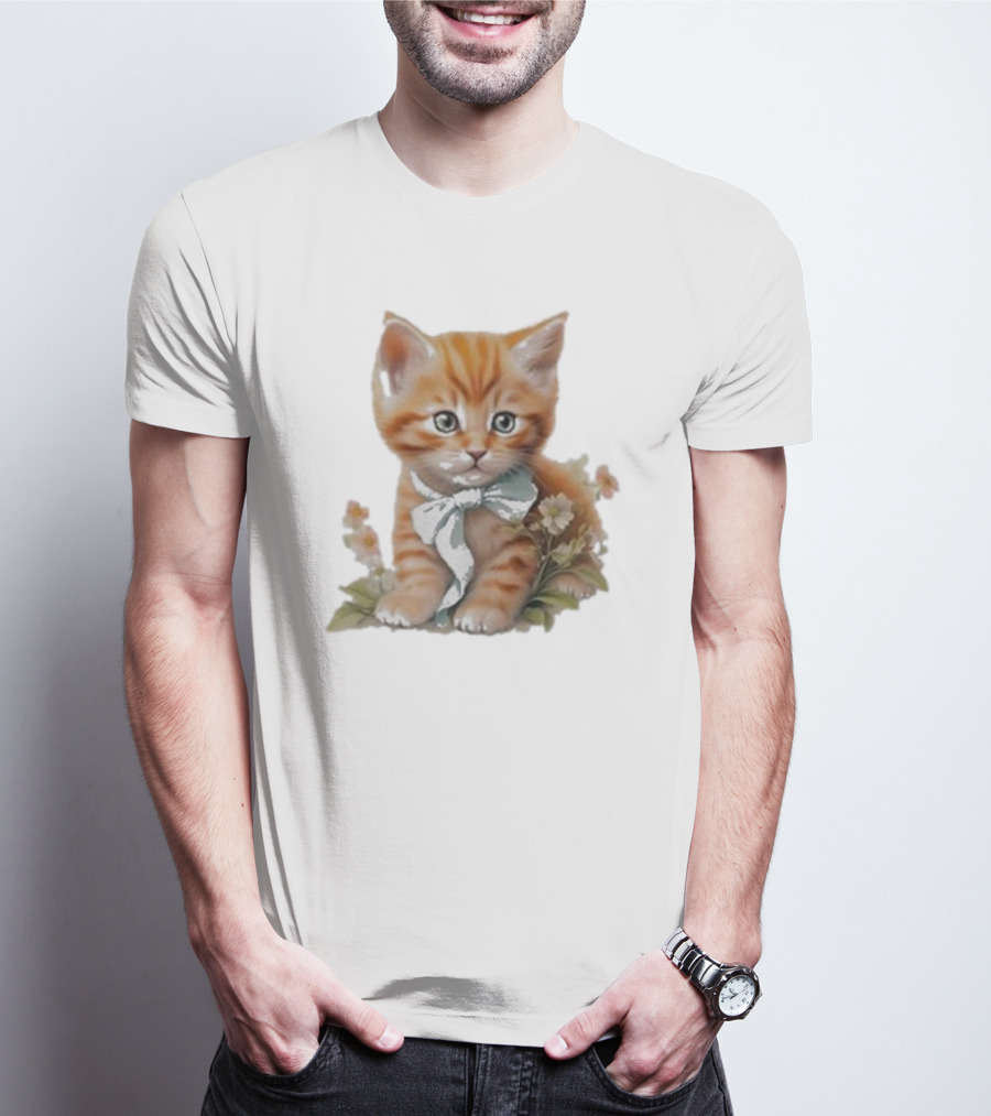 Beabadoobee Cat Kimchi Miso Kitten With Bow And Flowers T-Shirt