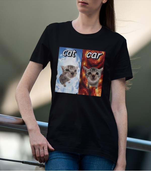 Cat Car Cringey Showdown In Cosmic Clouds And Fiery Vortex T-Shirt
