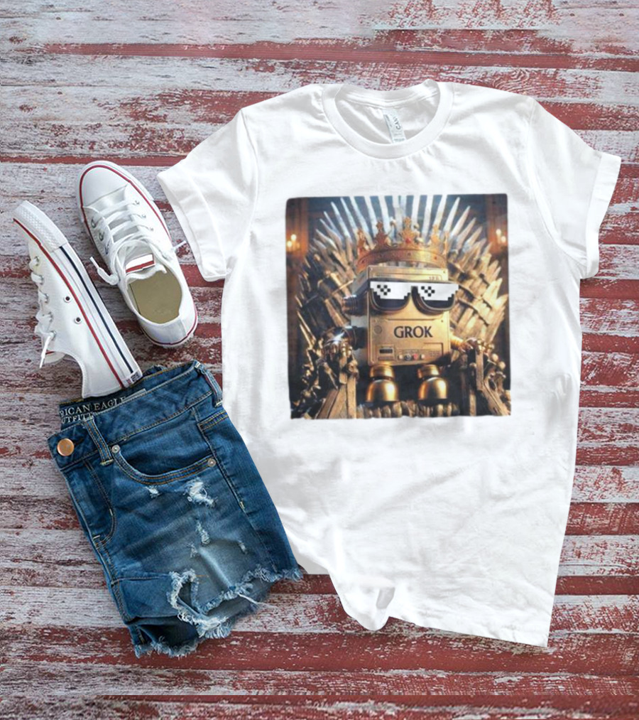 Grok Robot King On Iron Throne With Sunglasses T-Shirt