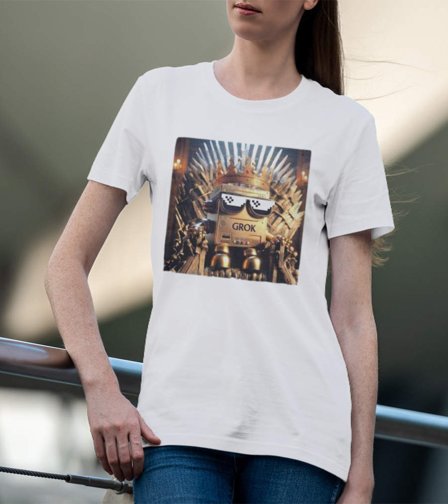 Grok Robot King On Iron Throne With Sunglasses T-Shirt