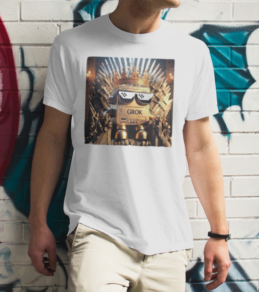 Grok Robot King On Iron Throne With Sunglasses T-Shirt