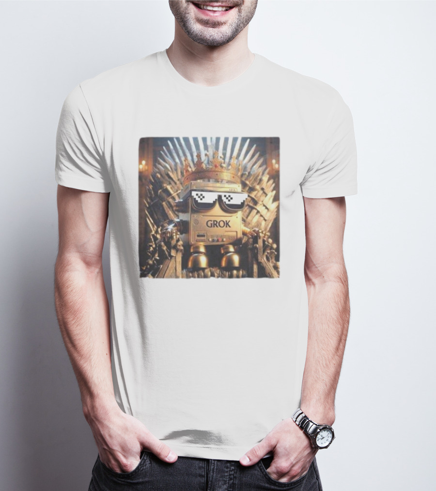 Grok Robot King On Iron Throne With Sunglasses T-Shirt