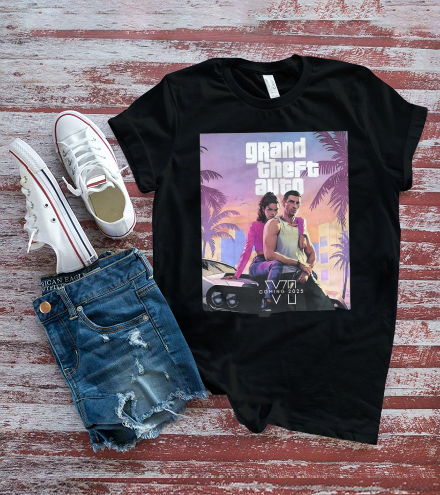 Grand Theft Auto VI Coming 2025 Retro Vice City Vibes Palm Trees Car T-Shirt