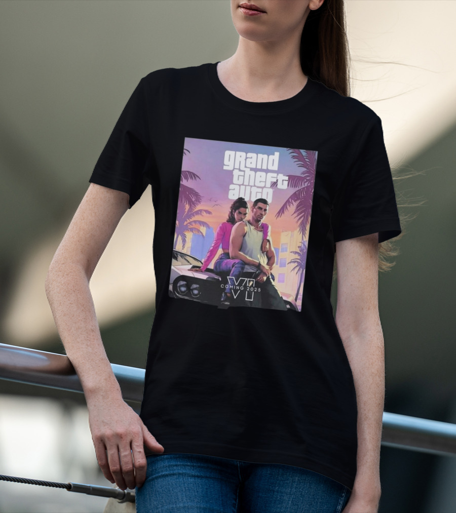 Grand Theft Auto VI Coming 2025 Retro Vice City Vibes Palm Trees Car T-Shirt