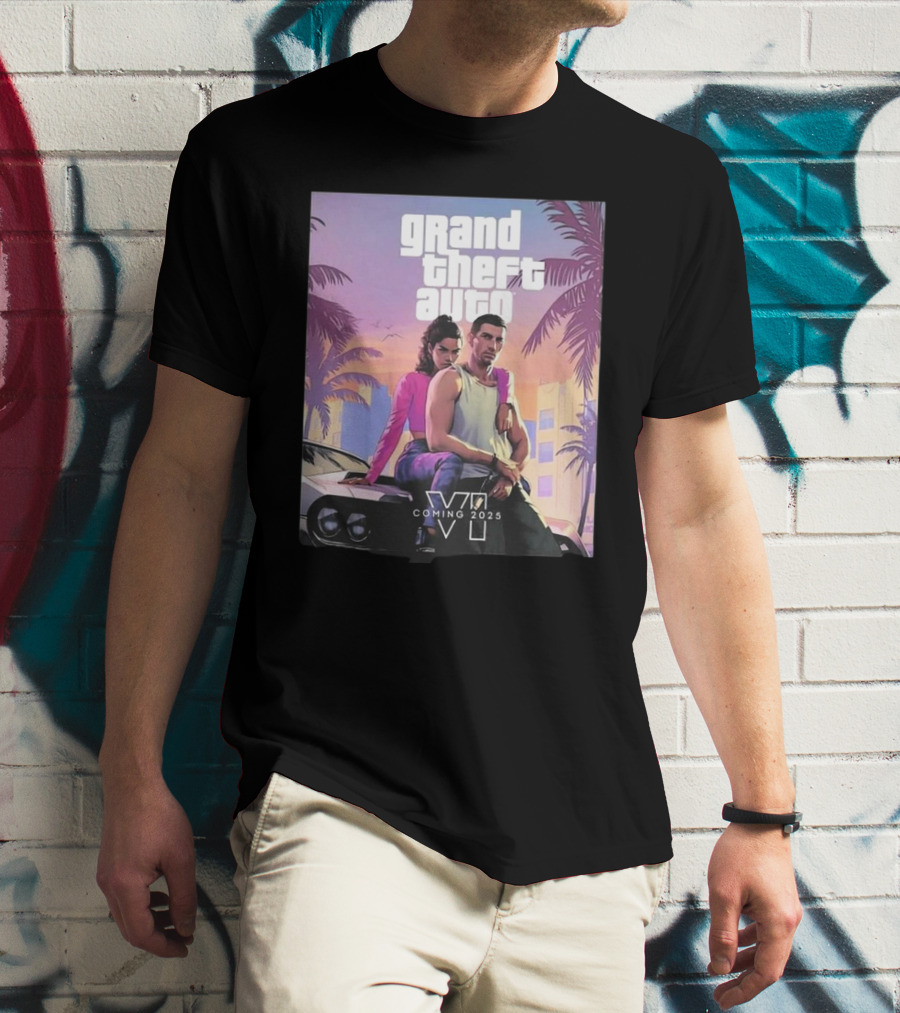 Grand Theft Auto VI Coming 2025 Retro Vice City Vibes Palm Trees Car T-Shirt