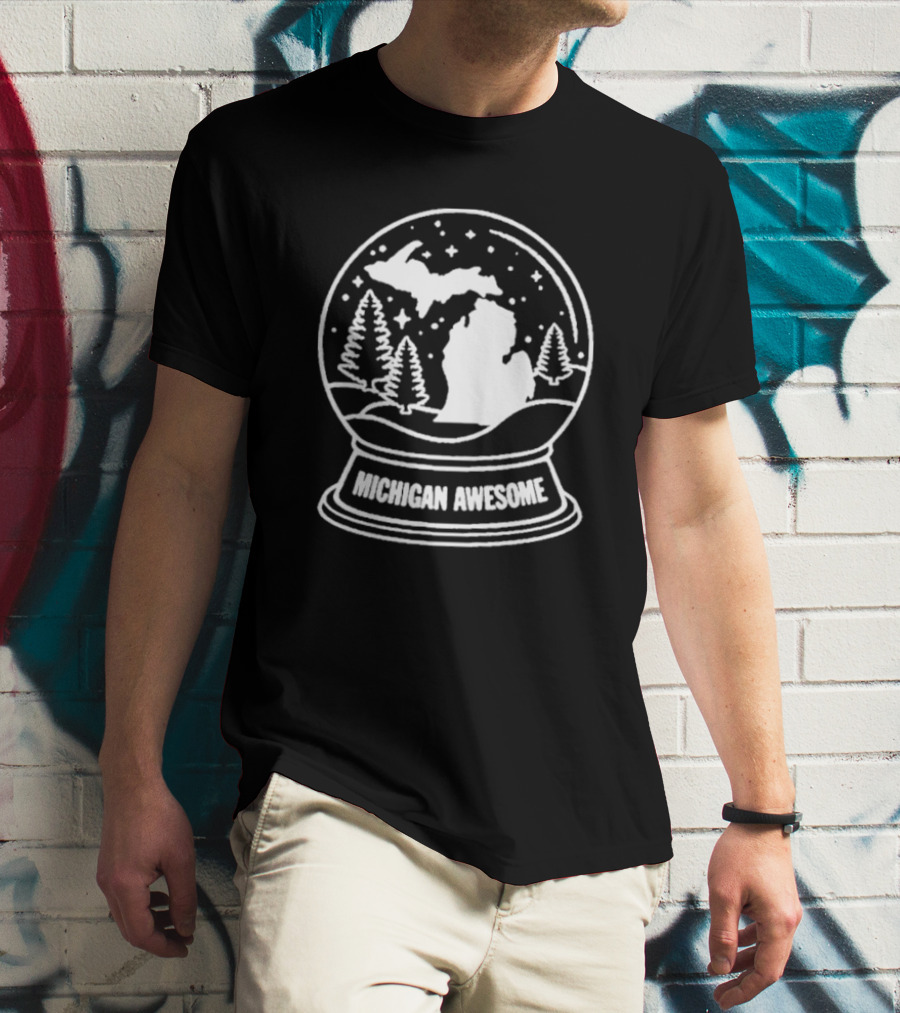 Michigan Awesome Winter Wonderland Snow Globe With Trees And Stars T-Shirt