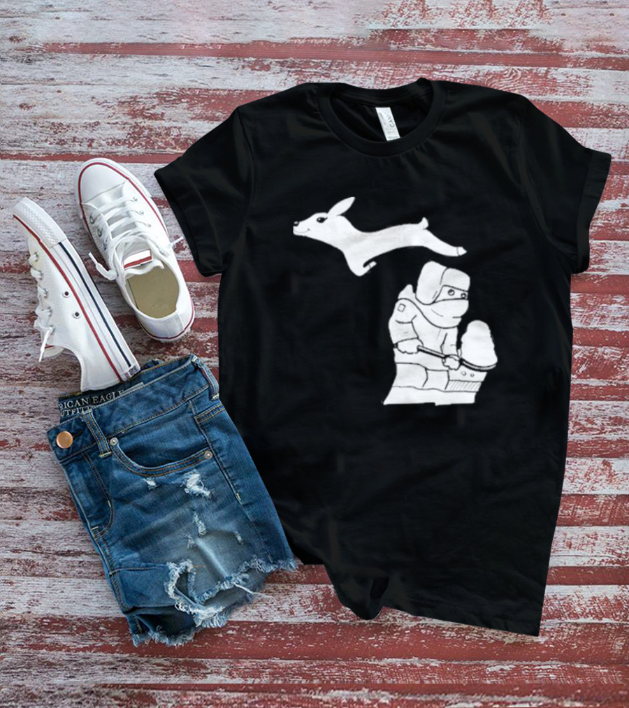 Michigan Snow Shoveling And Skiing Hare T-Shirt