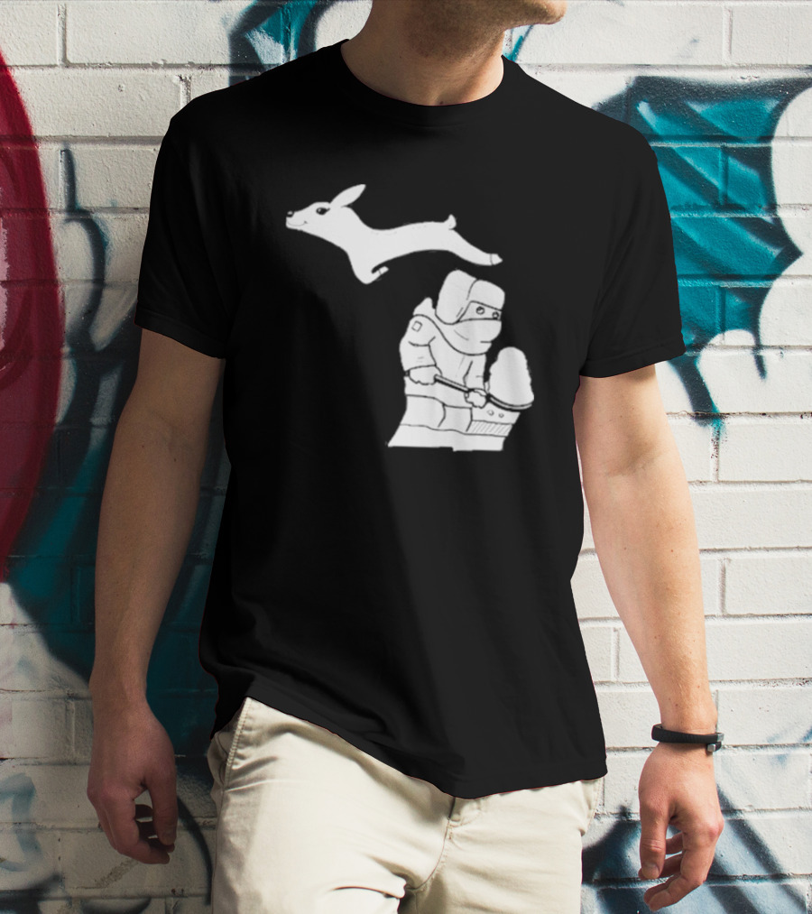 Michigan Snow Shoveling And Skiing Hare T-Shirt