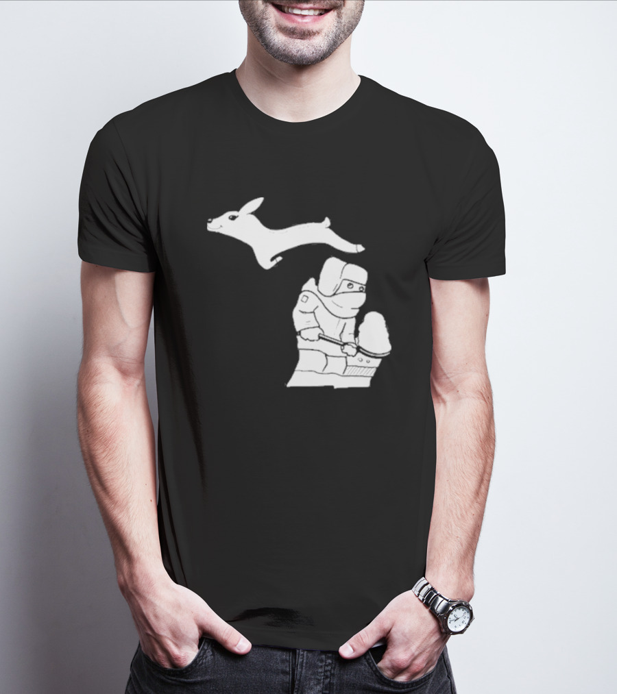 Michigan Snow Shoveling And Skiing Hare T-Shirt