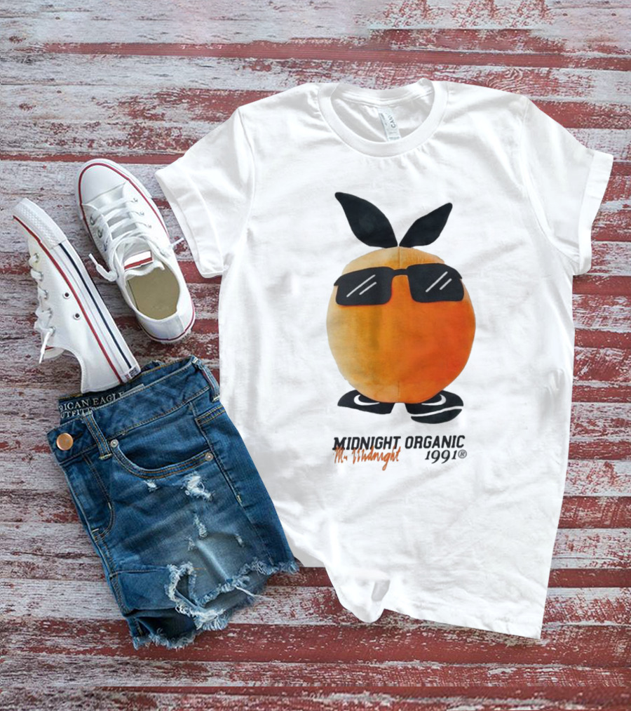 Midnight Organic Mr. Midnight 1991 Orange Character With Sunglasses T-Shirt