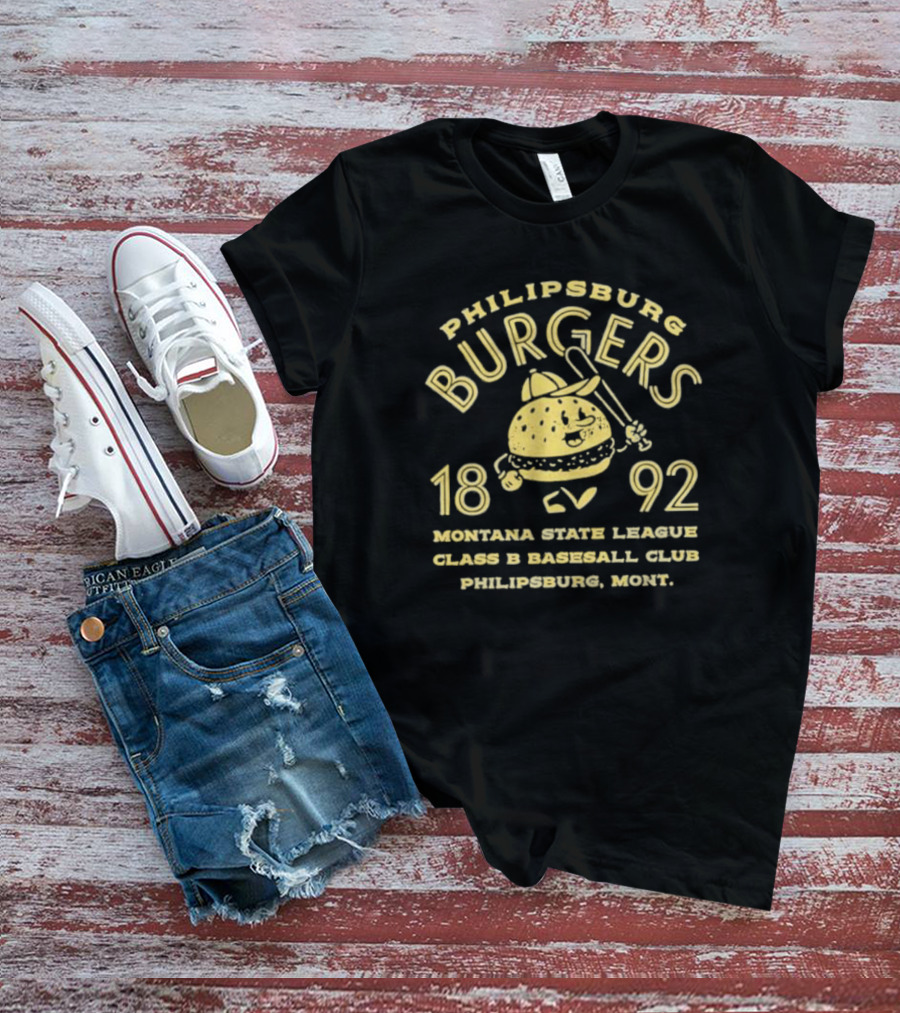 Philipsburg Burgers 1892 Montana State League Class B Baseball Club Philipsburg Mont Burger Bat T-Shirt