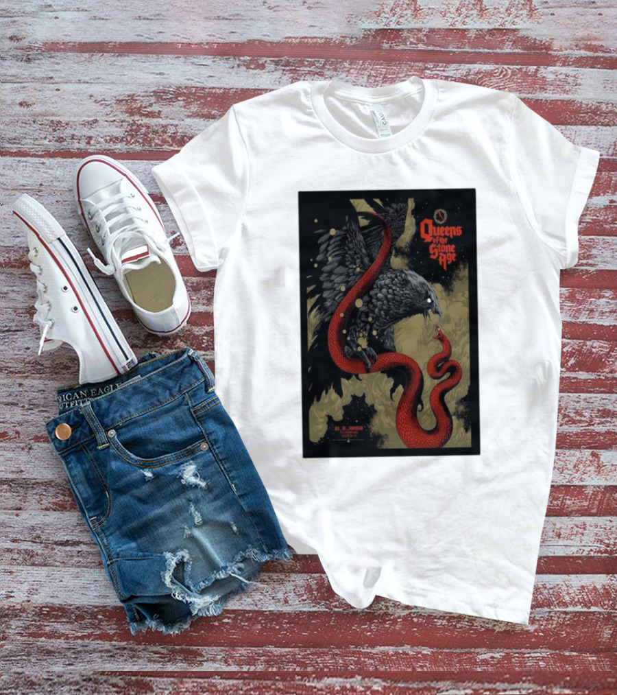 Queens Of The Stone Age R Mederos Art With Red Snake And Black Bird December 9 T-Shirt