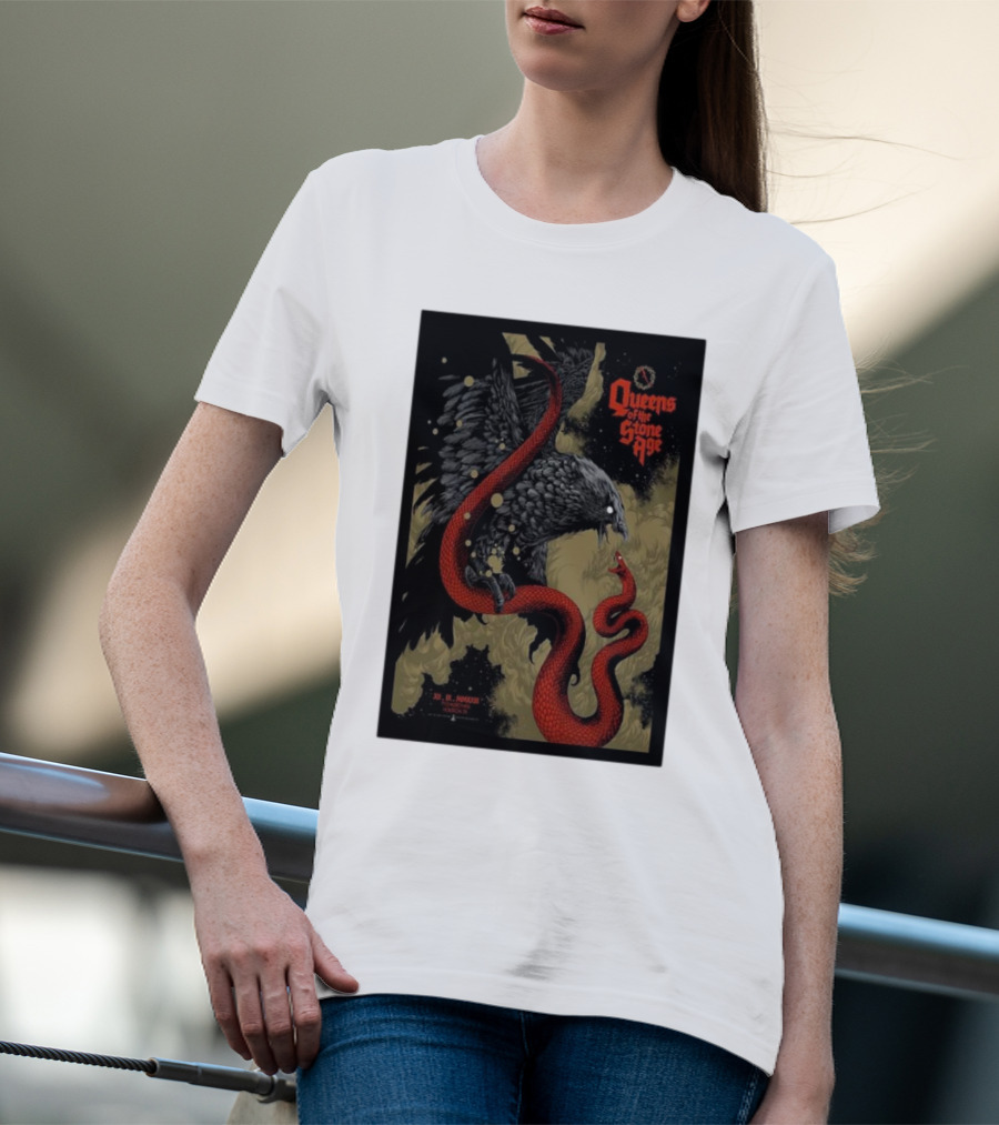 Queens Of The Stone Age R Mederos Art With Red Snake And Black Bird December 9 T-Shirt