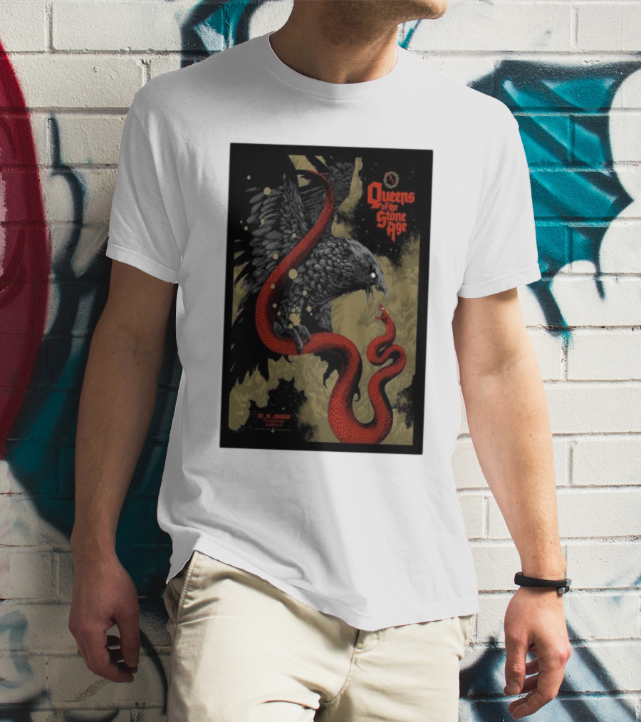 Queens Of The Stone Age R Mederos Art With Red Snake And Black Bird December 9 T-Shirt