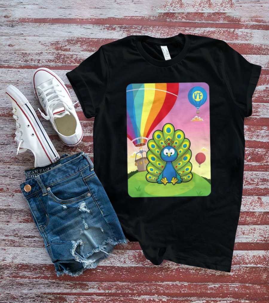 Vee Friends Practical Peacock Colorful Hot Air Balloon Vee Friends T-Shirt