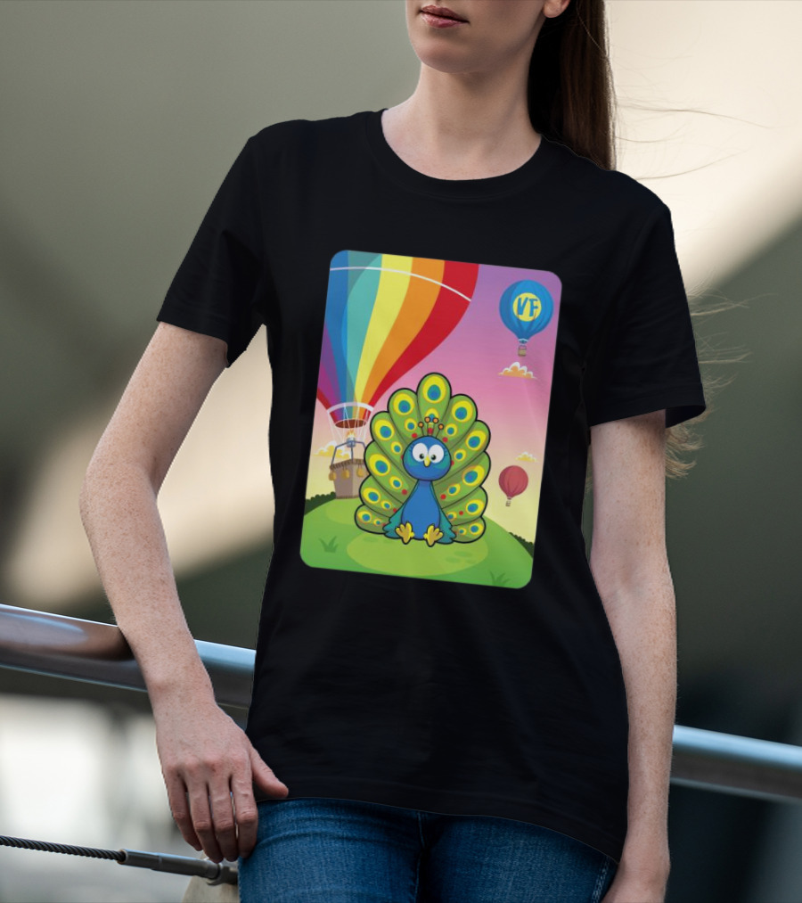 Vee Friends Practical Peacock Colorful Hot Air Balloon Vee Friends T-Shirt