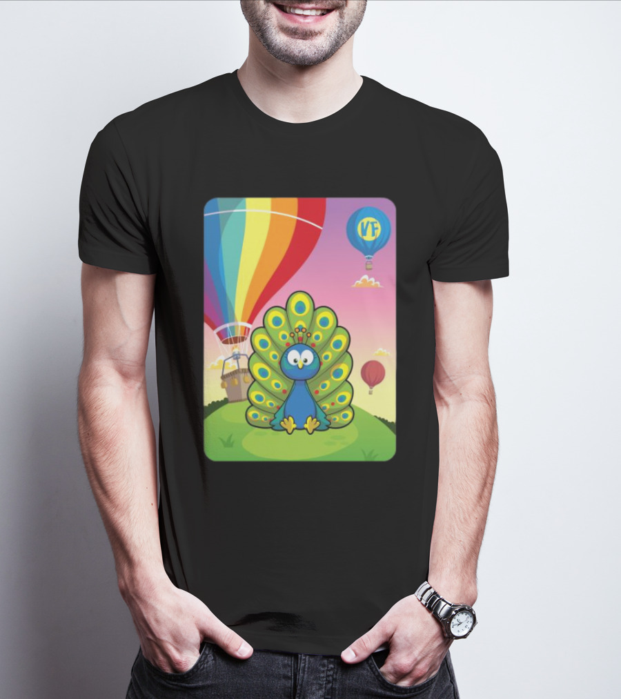 Vee Friends Practical Peacock Colorful Hot Air Balloon Vee Friends T-Shirt