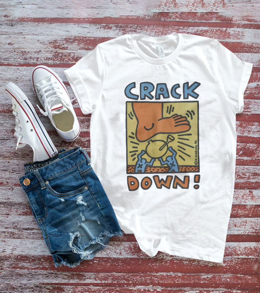 Vintage 1986 Keith Haring Crack Down Foot Stomping Figure T-Shirt