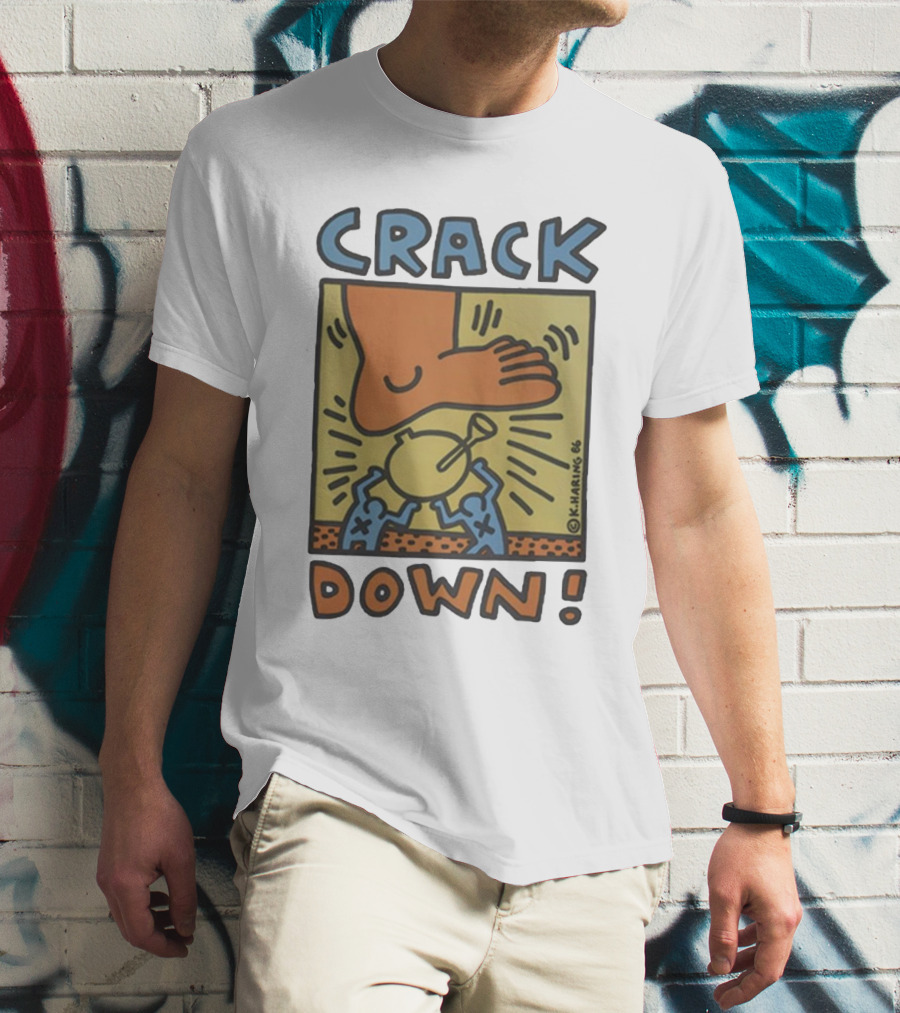 Vintage 1986 Keith Haring Crack Down Foot Stomping Figure T-Shirt