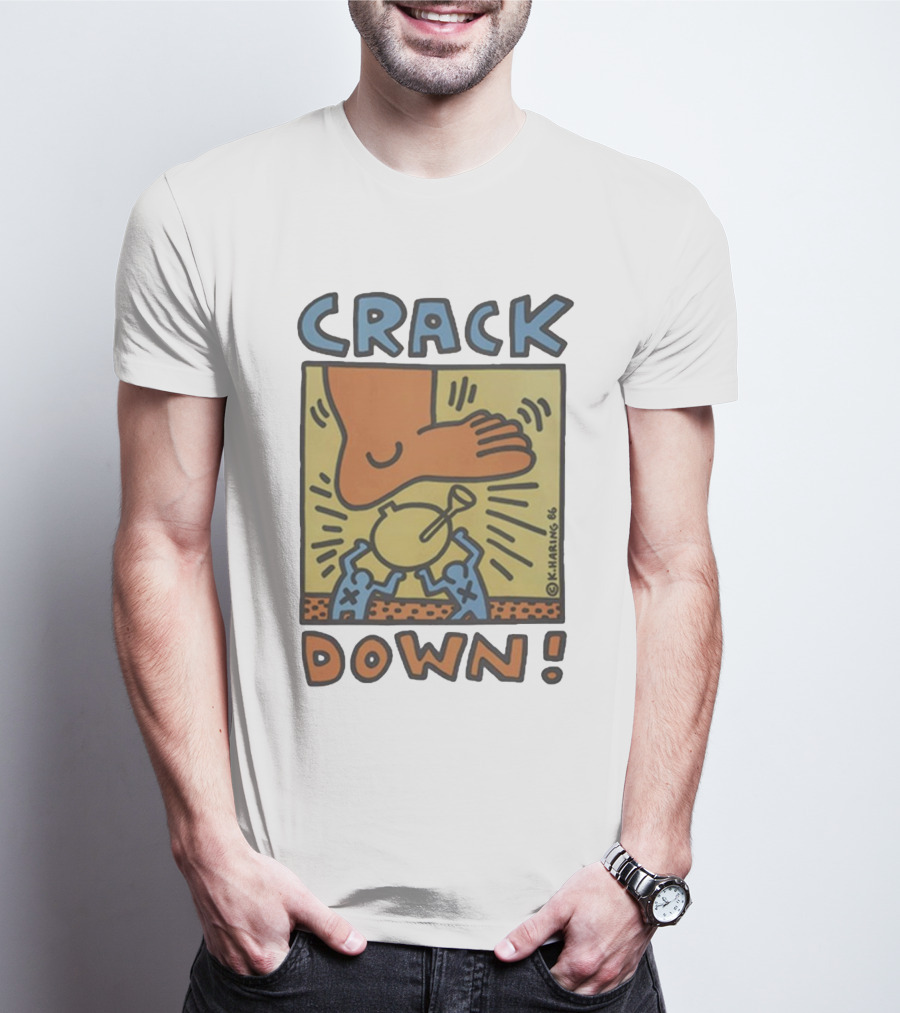 Vintage 1986 Keith Haring Crack Down Foot Stomping Figure T-Shirt