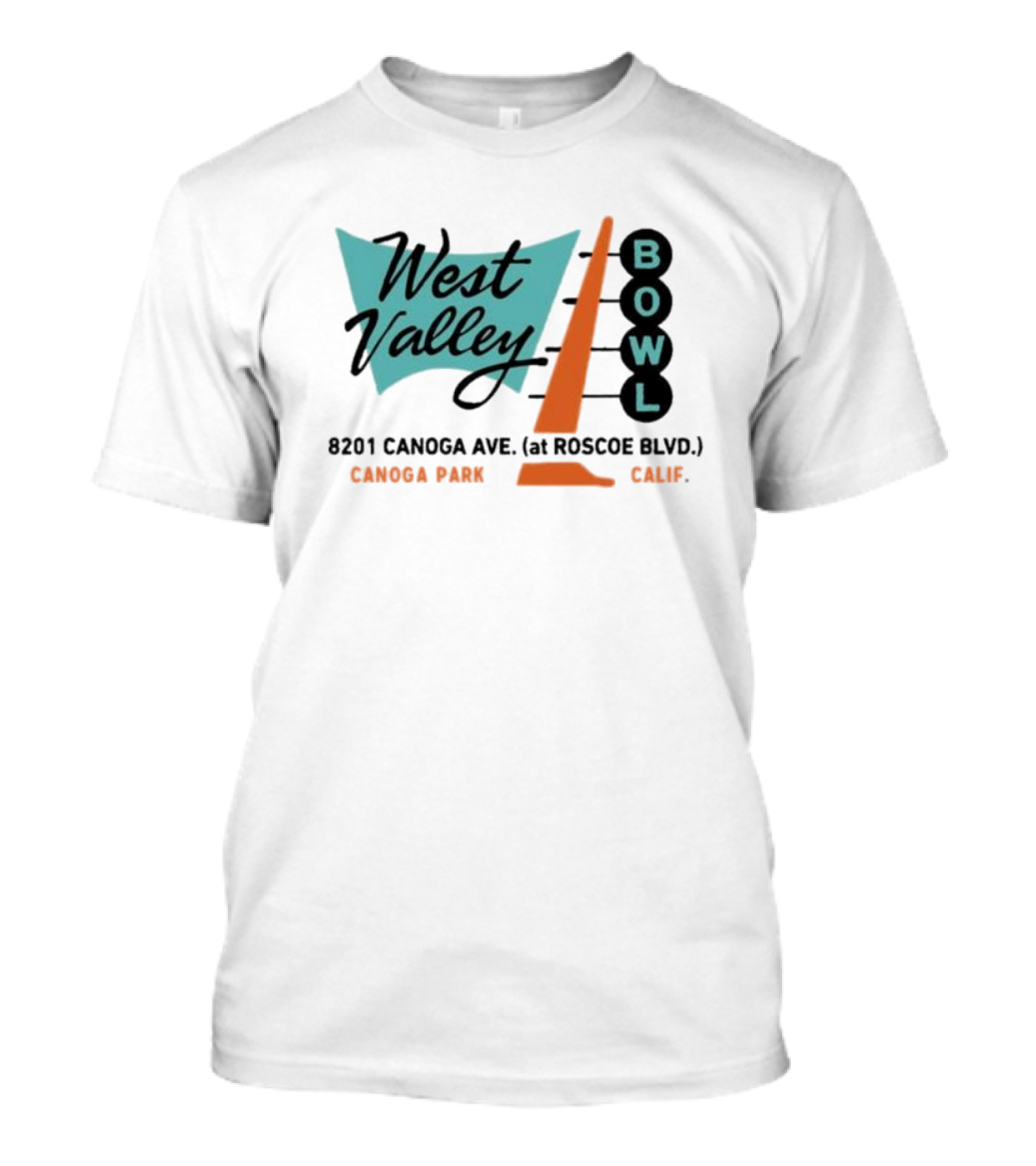 West Valley Bowl 8201 Canoga Ave Roscoe Blvd Canoga Park Calif Retro Bowling Sign T-Shirt
