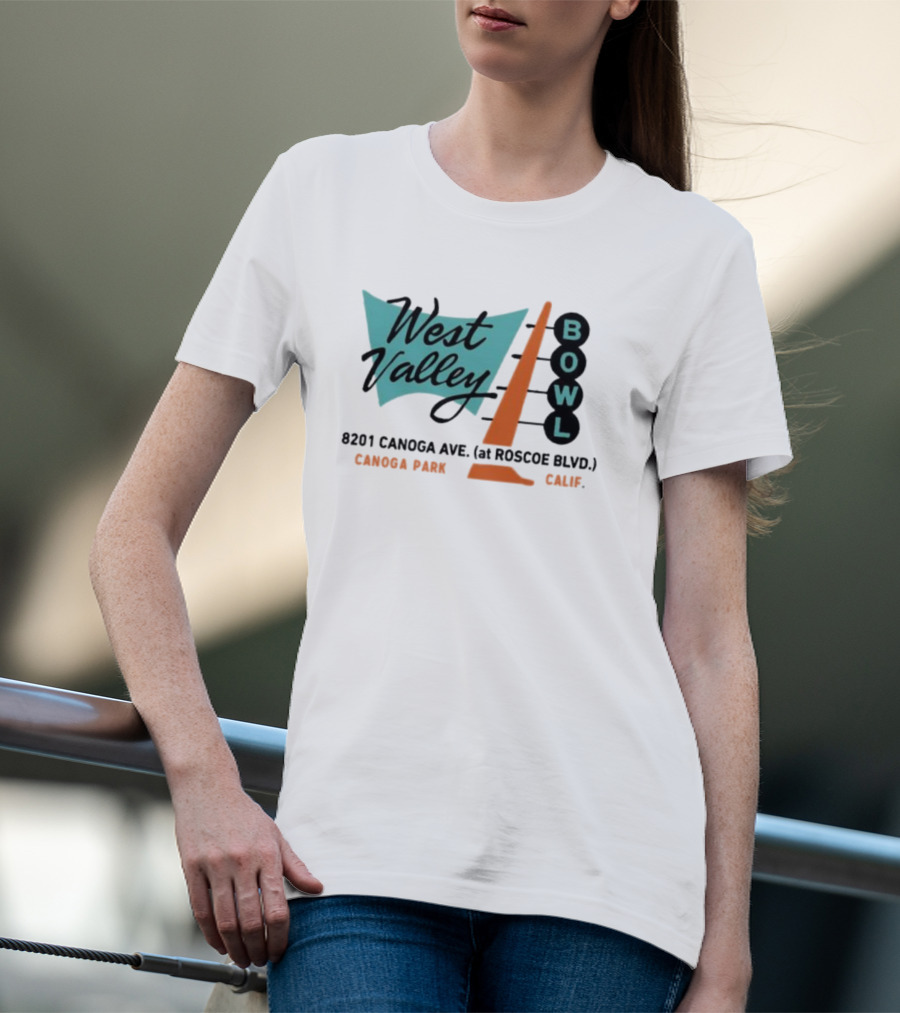 West Valley Bowl 8201 Canoga Ave Roscoe Blvd Canoga Park Calif Retro Bowling Sign T-Shirt