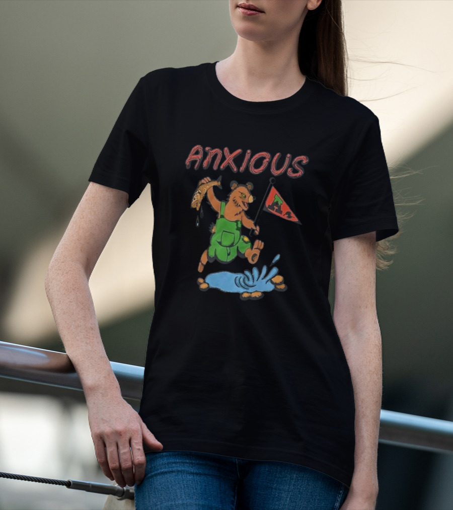 Anxious Bear With Flag And Fish Australia T-Shirt