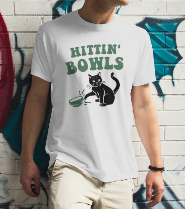 Hittin' Bowls Cat Playfully Knocking Over Item T-Shirt