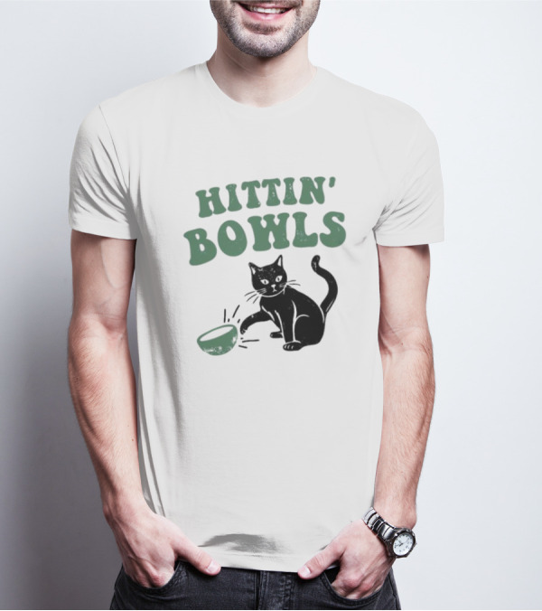 Hittin' Bowls Cat Playfully Knocking Over Item T-Shirt