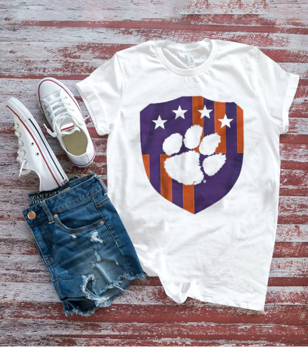Clemson United Paw Print Shield With Four Stars Orange And Purple T-Shirt