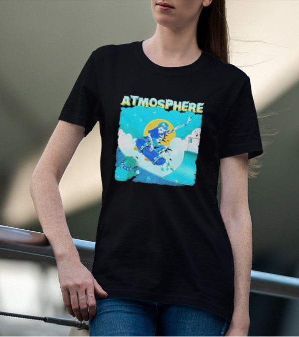 ATMOSPHERE Skateboarding Skeleton Dog Ramp Peace Sign T-Shirt