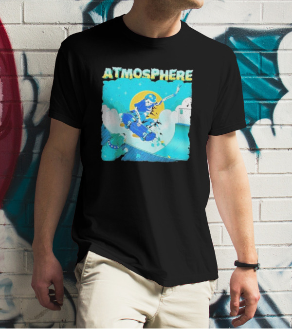 ATMOSPHERE Skateboarding Skeleton Dog Ramp Peace Sign T-Shirt