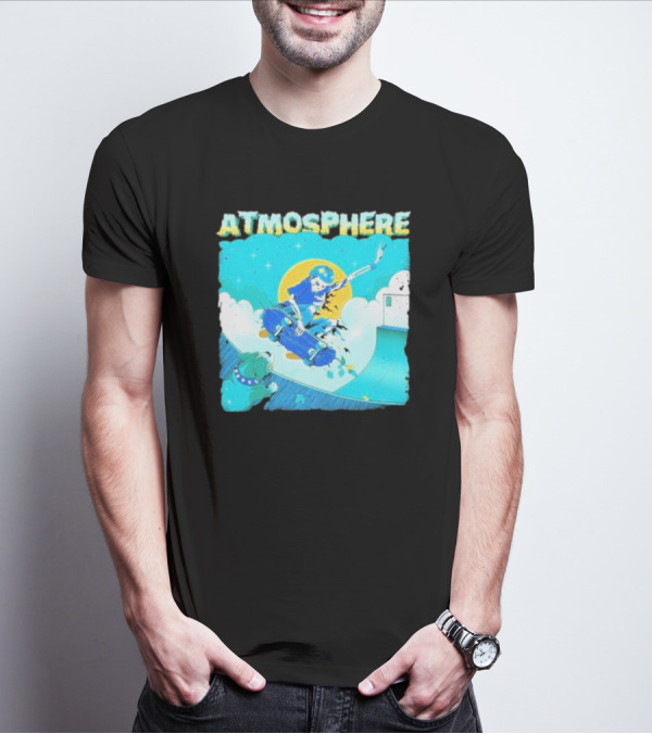 ATMOSPHERE Skateboarding Skeleton Dog Ramp Peace Sign T-Shirt