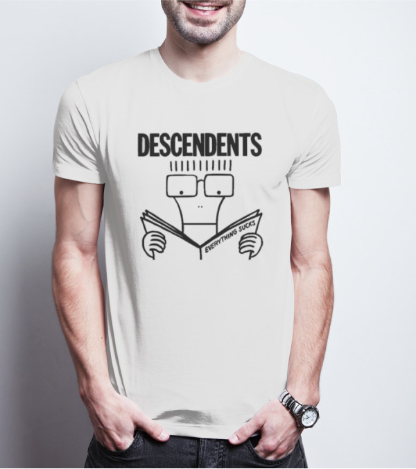 DESCENDENTS Everything Sucks Album Cover Cartoon Character Reading Book T-Shirt