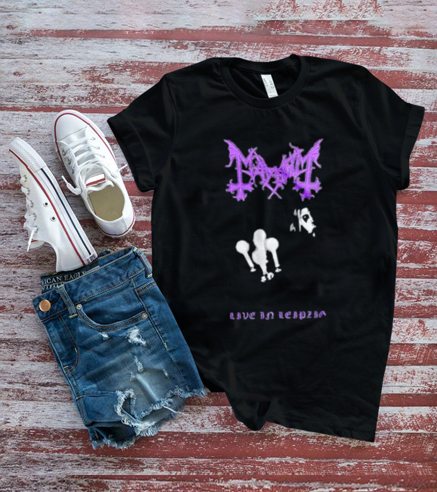 Mayhem Live In Leipzig Gothic Logo And Abstract Figure T-Shirt