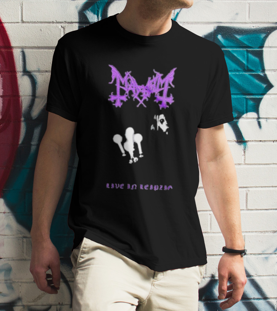 Mayhem Live In Leipzig Gothic Logo And Abstract Figure T-Shirt