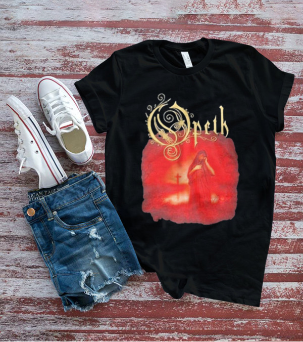 Opeth Still Life Gothic Red Cloaked Figure And Cross T-Shirt