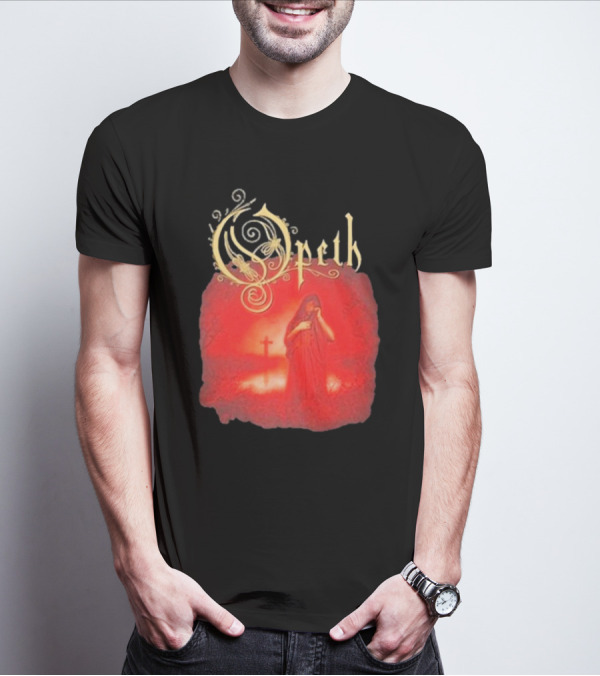 Opeth Still Life Gothic Red Cloaked Figure And Cross T-Shirt