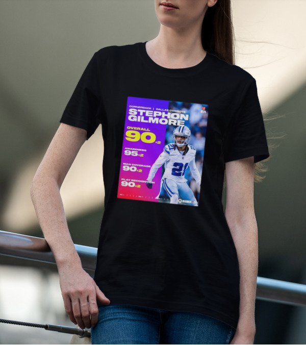 Cornerback Stephon Gilmore Dallas Cowboys Overall 90+2 Awareness 95+2 Man Coverage 90+2 Play Recognition 90+2 Madden 24 T-Shirt