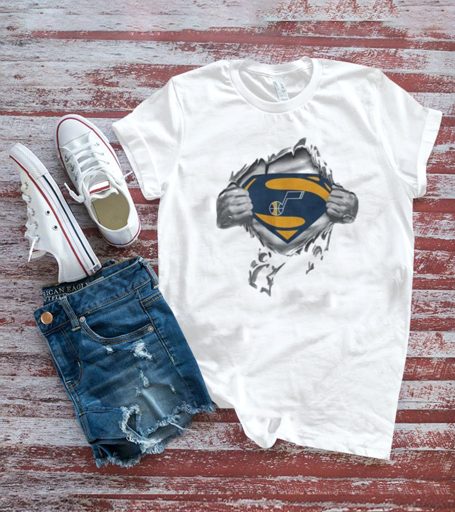 Utah Jazz Superman Logo Rip Open T-Shirt
