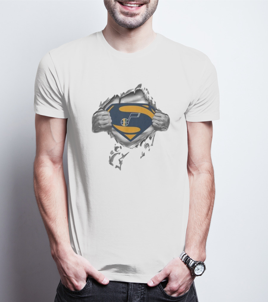 Utah Jazz Superman Logo Rip Open T-Shirt